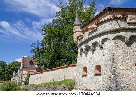View on the fairy tale castle Lichtenstein in Germany. The y palace was built after a novel (Wilhelm Hauff: Lichtenstein)