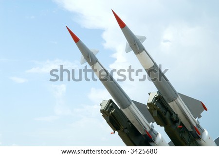 Rocket of antiaircraft defense on a background of the sky