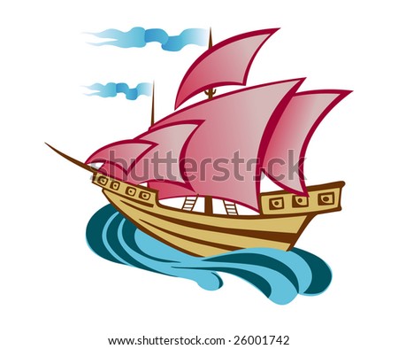 The ship with scarlet sails and waves