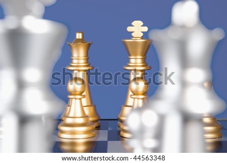 Chess combination from figures on a blue background