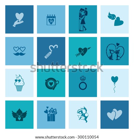 Simple Flat Icons Collection for Valentines Day, Wedding, Love and Romantic Events. Vector