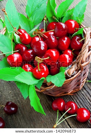 Cherry fruits in a basket