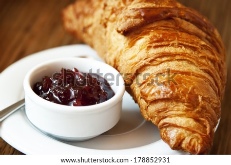 French Breakfast with Croissant and Berry Jam,Delicious Breakfast