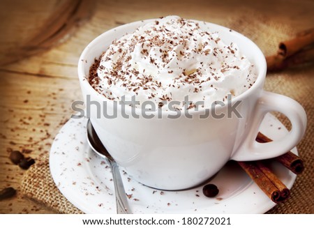 Frappuccino Coffee Cup of Coffee with Cream and Chocolate Flakes Italian Delicious Beverage Frappuccino Coffee Cup of Coffee with Cream and Chocolate Flakes Italian Delicious Beverage