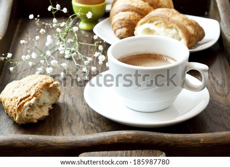 Cappuccino Coffee Cup with Croissants, French Breakfast