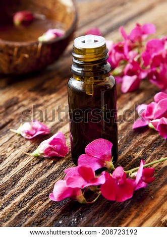 Floral Essential Oil, Beautiful Pink Flowers with Essence Bottle