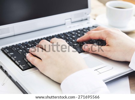 Hands Typing on Computer Keyboard at Office.Office Business Worker Keyboarding