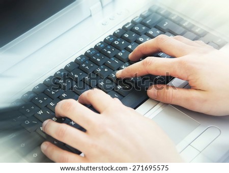 Hands Typing on Computer Keyboard at Office.Office Business Worker Keyboarding