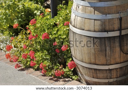 wine barrel and flowers
