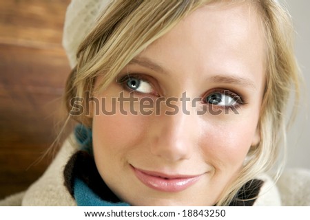 glowing face of a winter blond