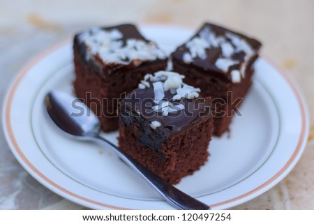 three chocolate muffin cake on breakfast