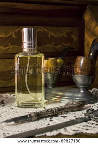 Perfume for man in soft ambient over table