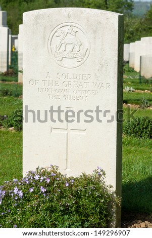 Thiepval Memorial to the First World War soldiers 1914-1918 closeup of headstone