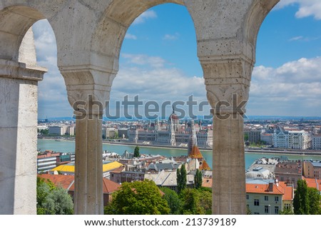 View through the arches at the Fisherman\'s Bastion Budapest Hungary