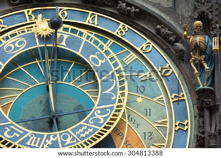The Astronomical clock in the Old Town Square Prague a detail of the clock-face.