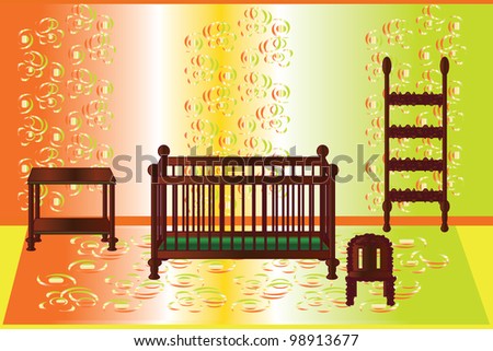 colorful room for baby with wooden furniture