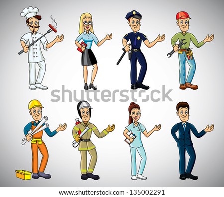Popular Jobs And Professions Cartoon Vector Set - 135002291 : Shutterstock