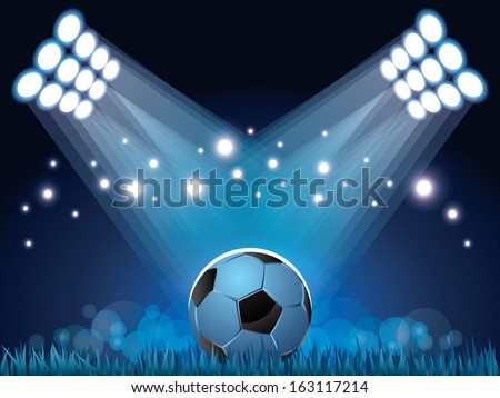 Stadium lights and soccer ball sport vector background