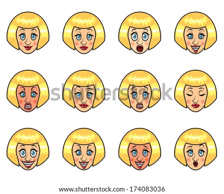 Woman\'s emotions and expressions cartoon vector set