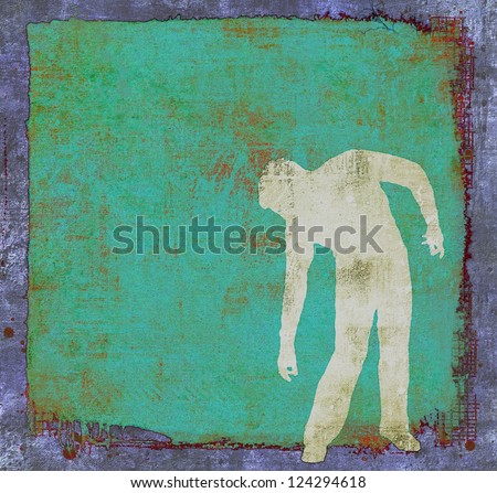 Grunge green background with human silhouette in dynamic pose