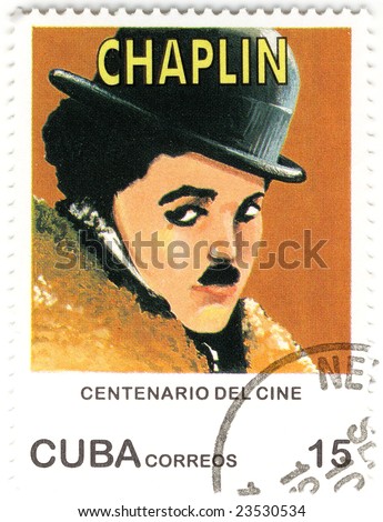 stock photo vintage CUBA stamp with Charles Spenser Chaplin