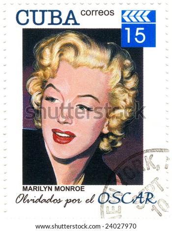 stock photo Cuba vintage stamp with portrait of Marilyn Monroe