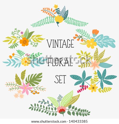 Vector Set With Vintage Flowers