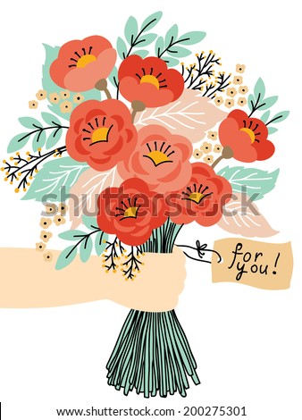 Gift for you! Beautiful flower bouquet. Wedding invitation or greeting card
