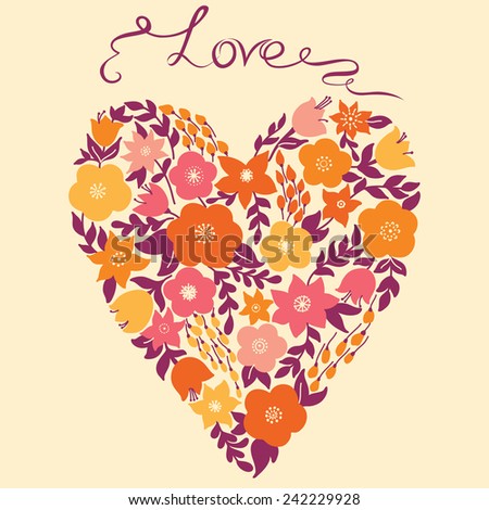 Elegant heart with yellow flowers. Can be used for wedding invitation, card for Valentine\'s Day or card about love.