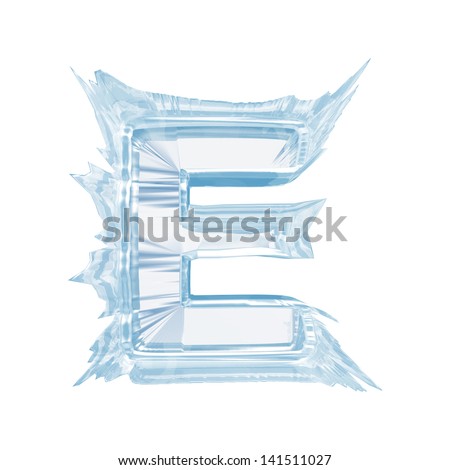 Ice crystal  font. Letter E.Upper case.With clipping path