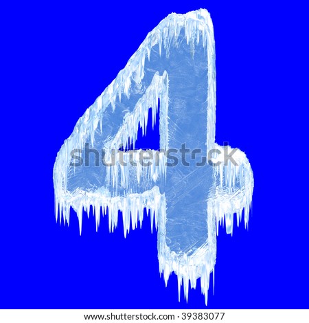 Ice-covered alphabet. Number four. With clipping path.