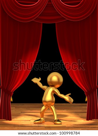 Three dimensional render of Mr Goldman standing on stage