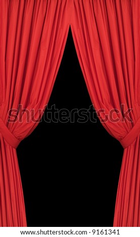 Set of red curtains placed on a black background
