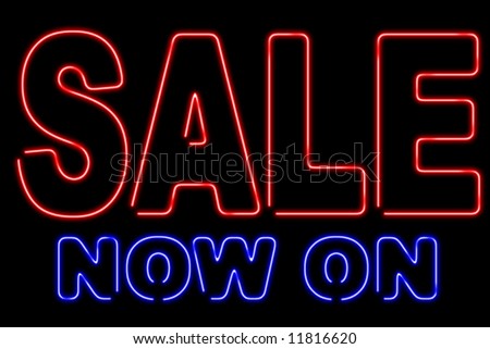 Graphic design of a neon sign displaying SALE NOW ON. Perfect for presentations and web graphics. XL.
