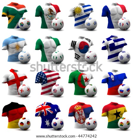 XXXL 3D render of Groups A to D participating in the World Cup 2010 tournament to be held in South Africa. Athletic torso and ball depicted. Medium resolution - look out for more 2010 images.