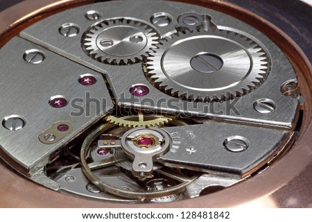 Closeup of an old pocket watch gears