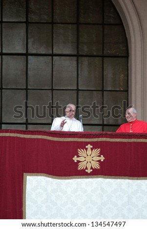 ROME, ITALY - April 07: Pope Francis I during the settlement ceremony in Archbasilica of St. John Lateran on April 07, 2013 in Rome. After the mass the Pope appears at the central chapel.