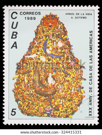 CUBA - CIRCA 1989: A postage stamp printed in Cuba shows the tree of life for the anniversary of House of America, circa 1989