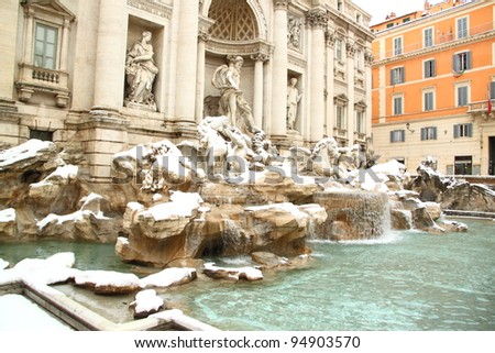 The Trevi Fountain covered by snow, a really rare event in Rome