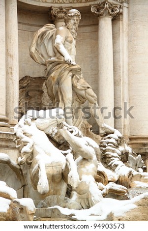 The status of Trevi Fountain covered by snow, a really rare event in Rome