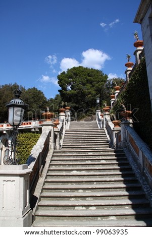 Steep stairs of Miramare Castle in Trieste Italy