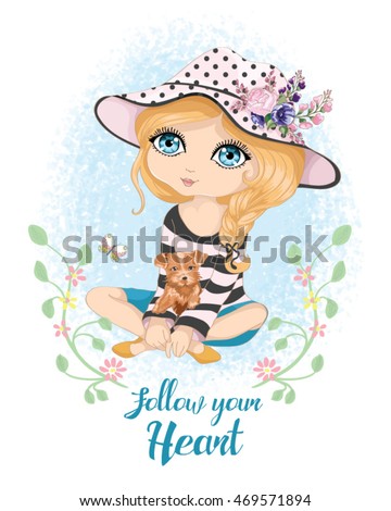 Beautiful romantic girl/T-shirt Graphics/design for children's books/Spring background design/cartoon character/follow your heart