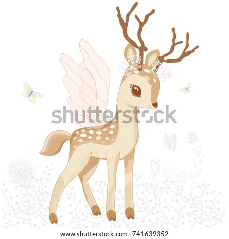 cute bambi/cute animal/deer vector/T-shirt print/animal pattern/bambi vector/Book illustrations for children/Romantic hand drawing poster/cartoon character/For apparel or other uses in vector.