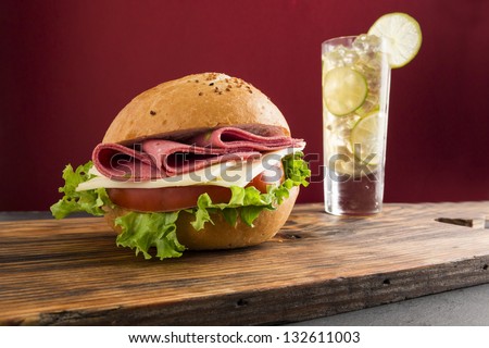 Salami Sandwich and lemon tea