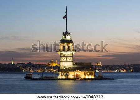 Maiden's Tower (Kiz Kulesi) also known as Leander's Tower since the medieval Byzantine period, is a tower lying on a small islet located at the southern entrance of the Bosphorus.