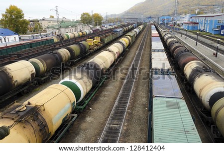 Railway freight trains at the station