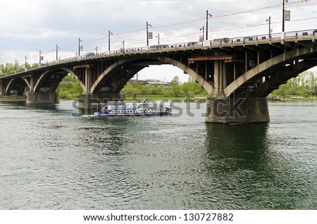 The bridge across the Angara river in the city of Irkutsk