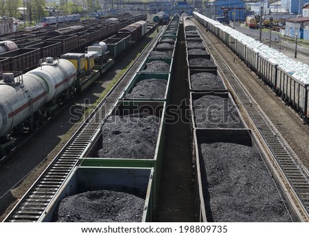 Railway freight trains at the station. Irkutsk region