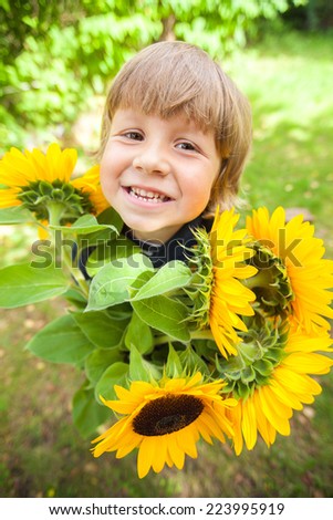 Beautiful Girl with Sunflower and Smiley Face