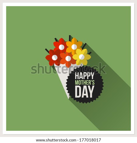 Happy Mother's Day. Flat design greeting card with colorful bouquet